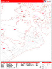 Atlantic City Digital Map Red Line Style